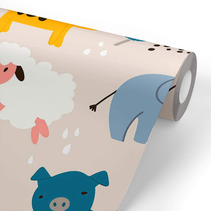 Hand Drawn Carton Animals Pattern Non-PVC Self-Adhesive Peel & Stick Vinyl Wallpaper