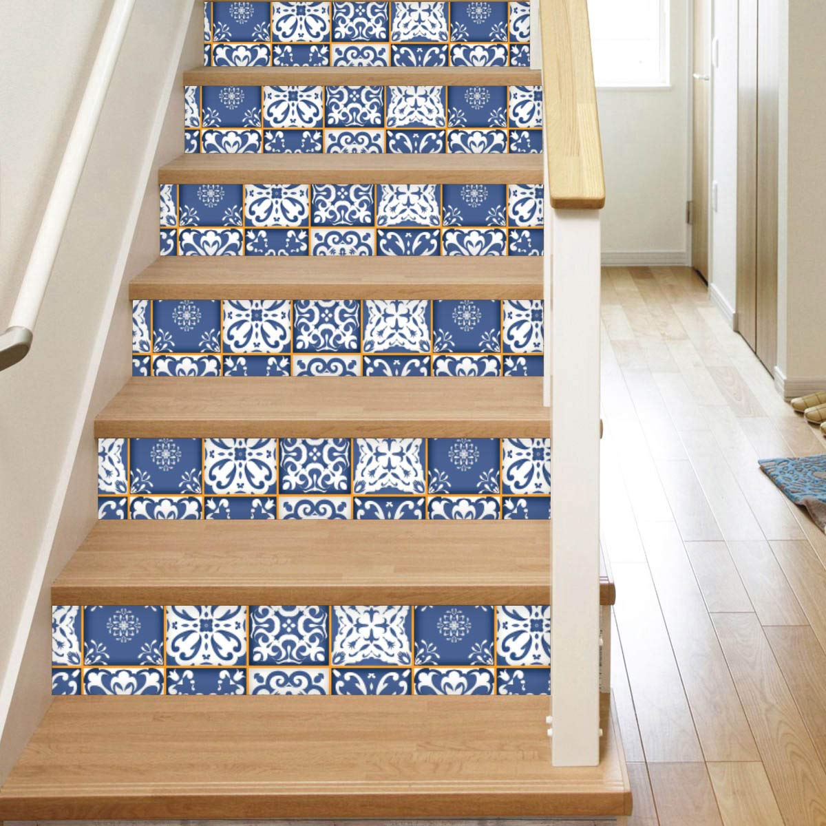 White & Blue Moroccan Pattern PVC-Free Peel & Stick Vinyl Wallpaper Roll