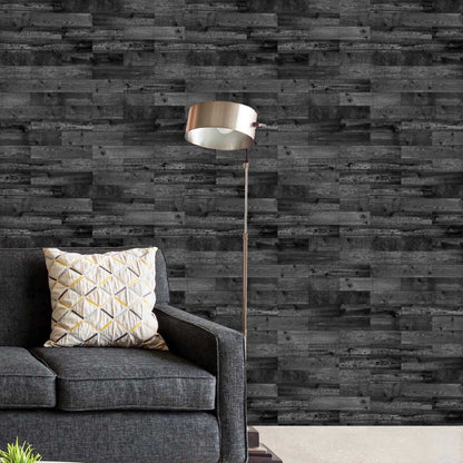 Dark Wooden Pattern PVC-Free Peel & Stick Vinyl Wallpaper