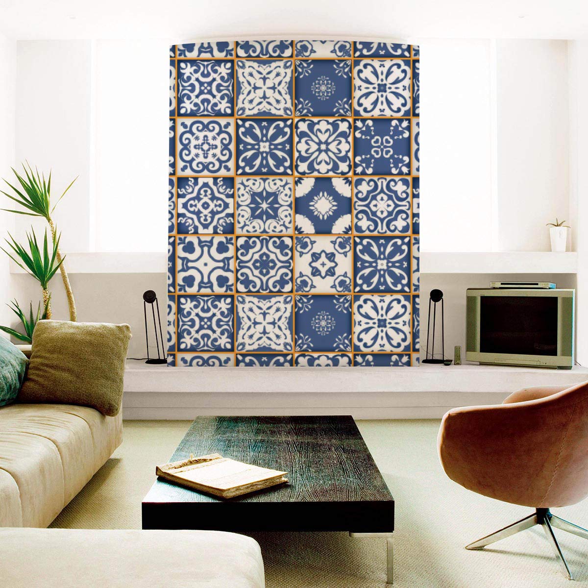 White & Blue Moroccan Pattern PVC-Free Peel & Stick Vinyl Wallpaper Roll