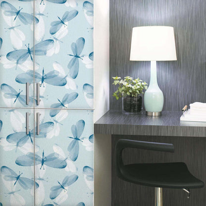 Blue & White Butterflies Non-PVC Self-Adhesive Peel & Stick Vinyl Wallpaper