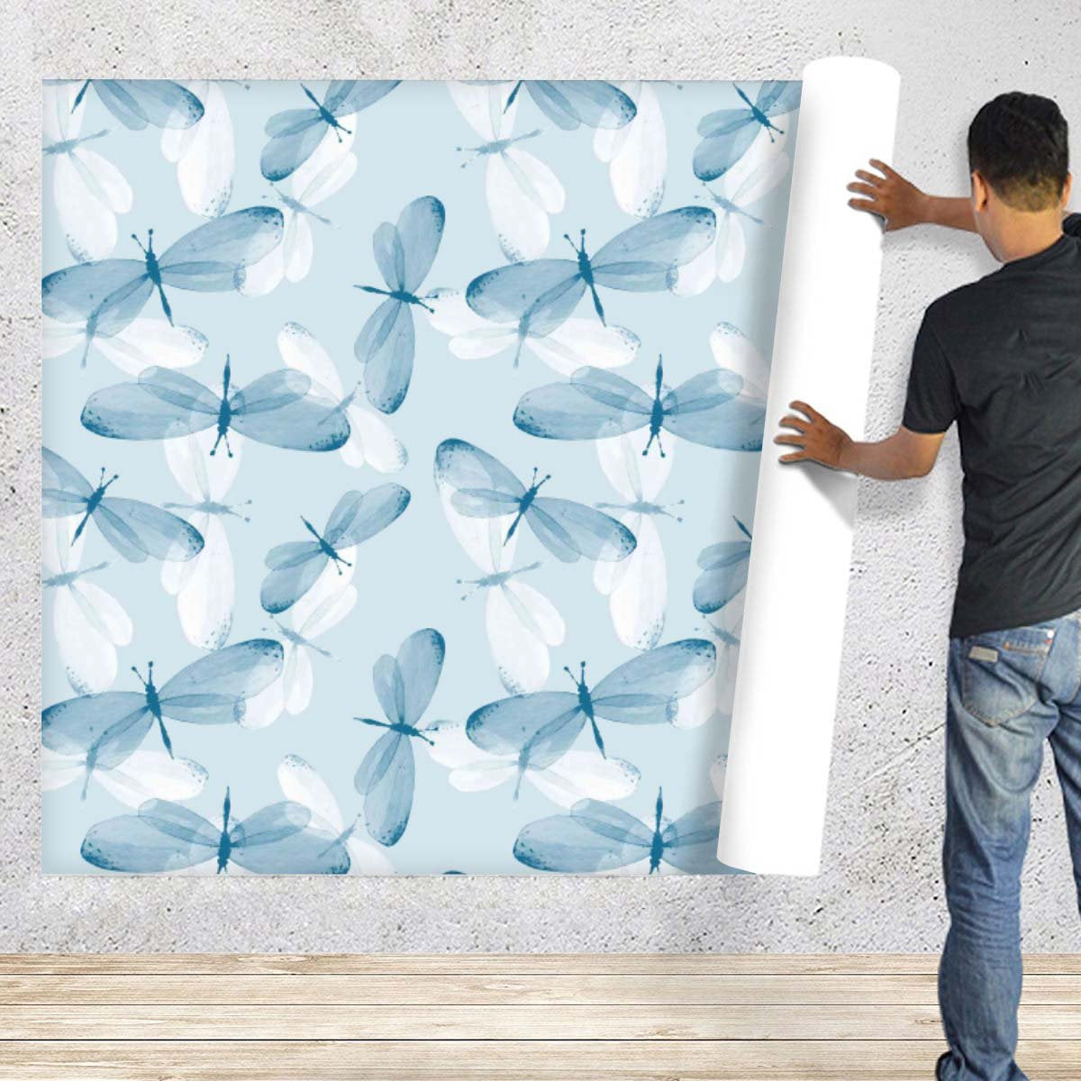 Blue & White Butterflies Non-PVC Self-Adhesive Peel & Stick Vinyl Wallpaper