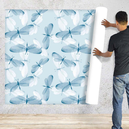 Blue & White Butterflies Non-PVC Self-Adhesive Peel & Stick Vinyl Wallpaper