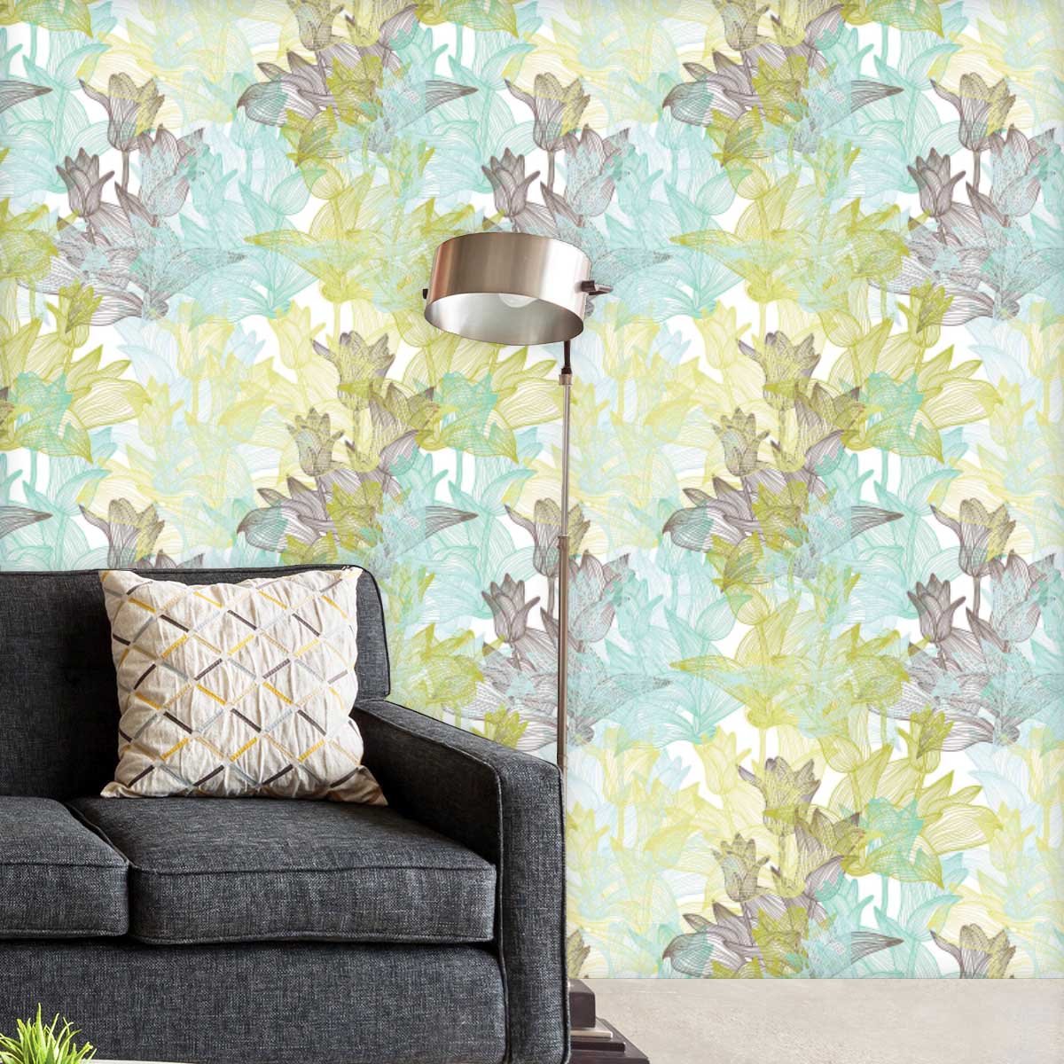 Hand Drawn Tulip PVC-Free Peel & Stick Vinyl Wallpaper