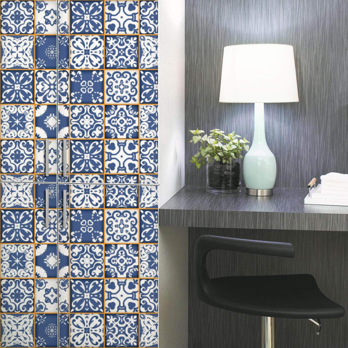 White & Blue Moroccan Pattern PVC-Free Peel & Stick Vinyl Wallpaper Roll