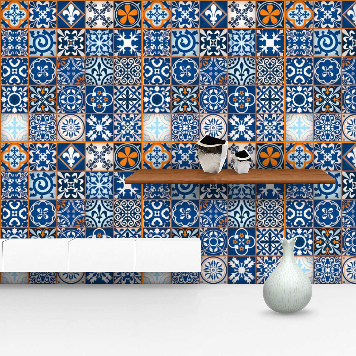 Moroccan Tiles Pattern PVC-Free Peel & Stick Vinyl Wallpaper Roll