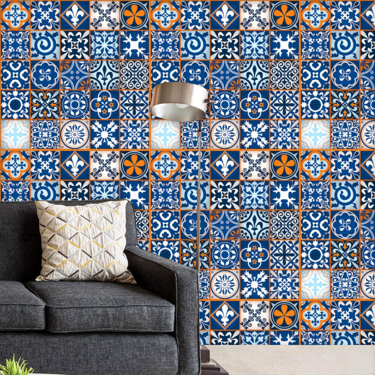 Moroccan Tiles Pattern PVC-Free Peel & Stick Vinyl Wallpaper Roll