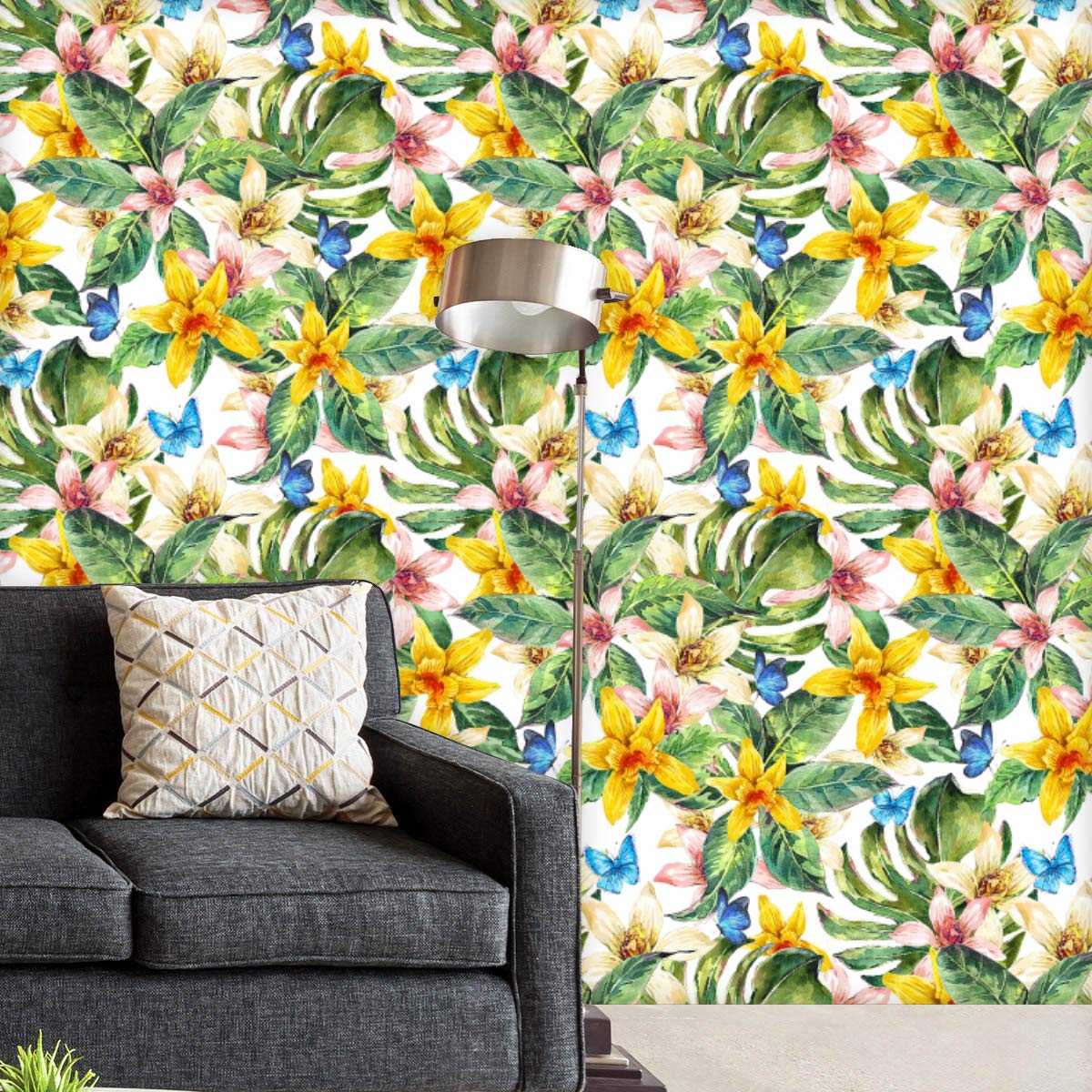 Watercolor Floral Painting PVC-Free Peel & Stick Vinyl Wallpaper