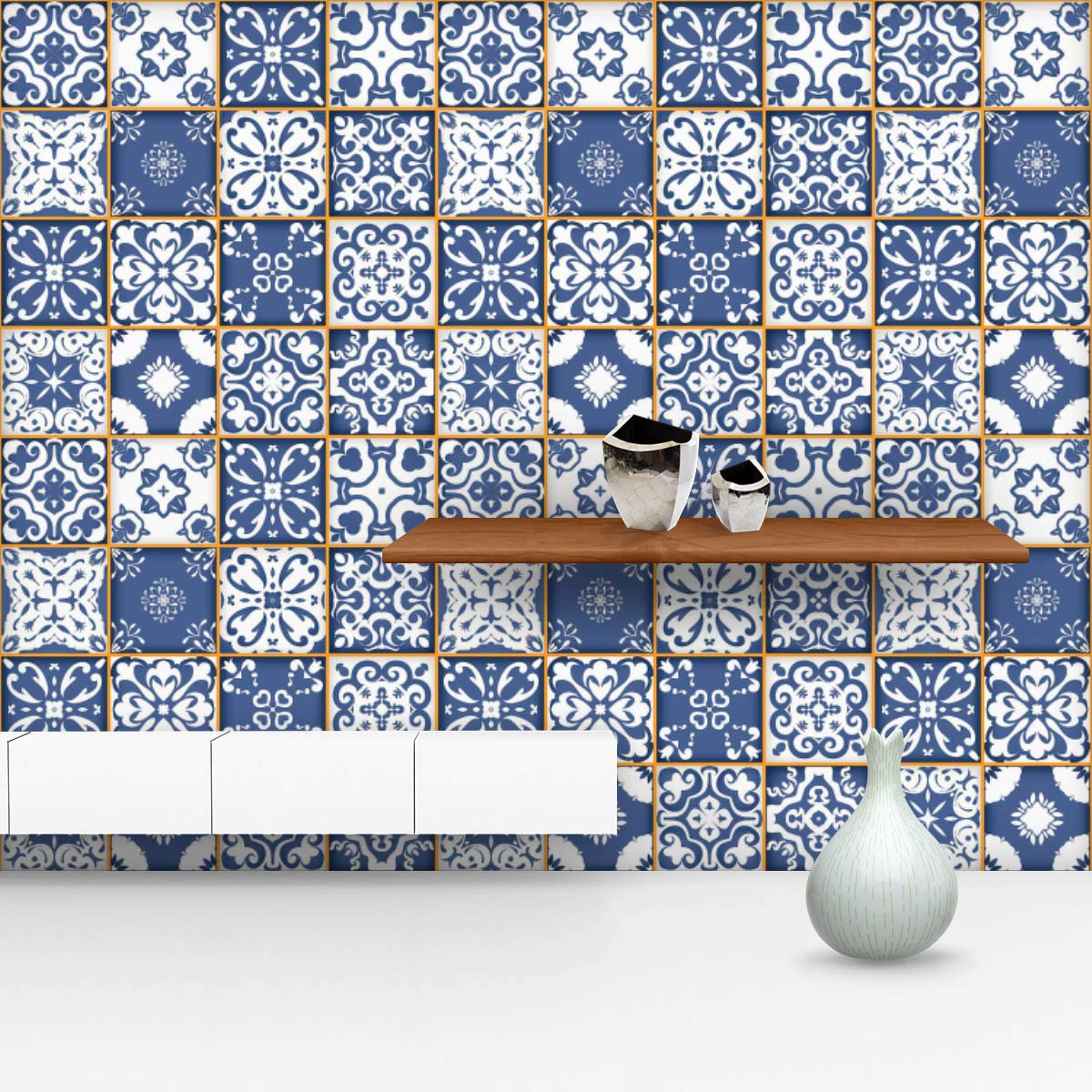 White & Blue Moroccan Pattern PVC-Free Peel & Stick Vinyl Wallpaper Roll