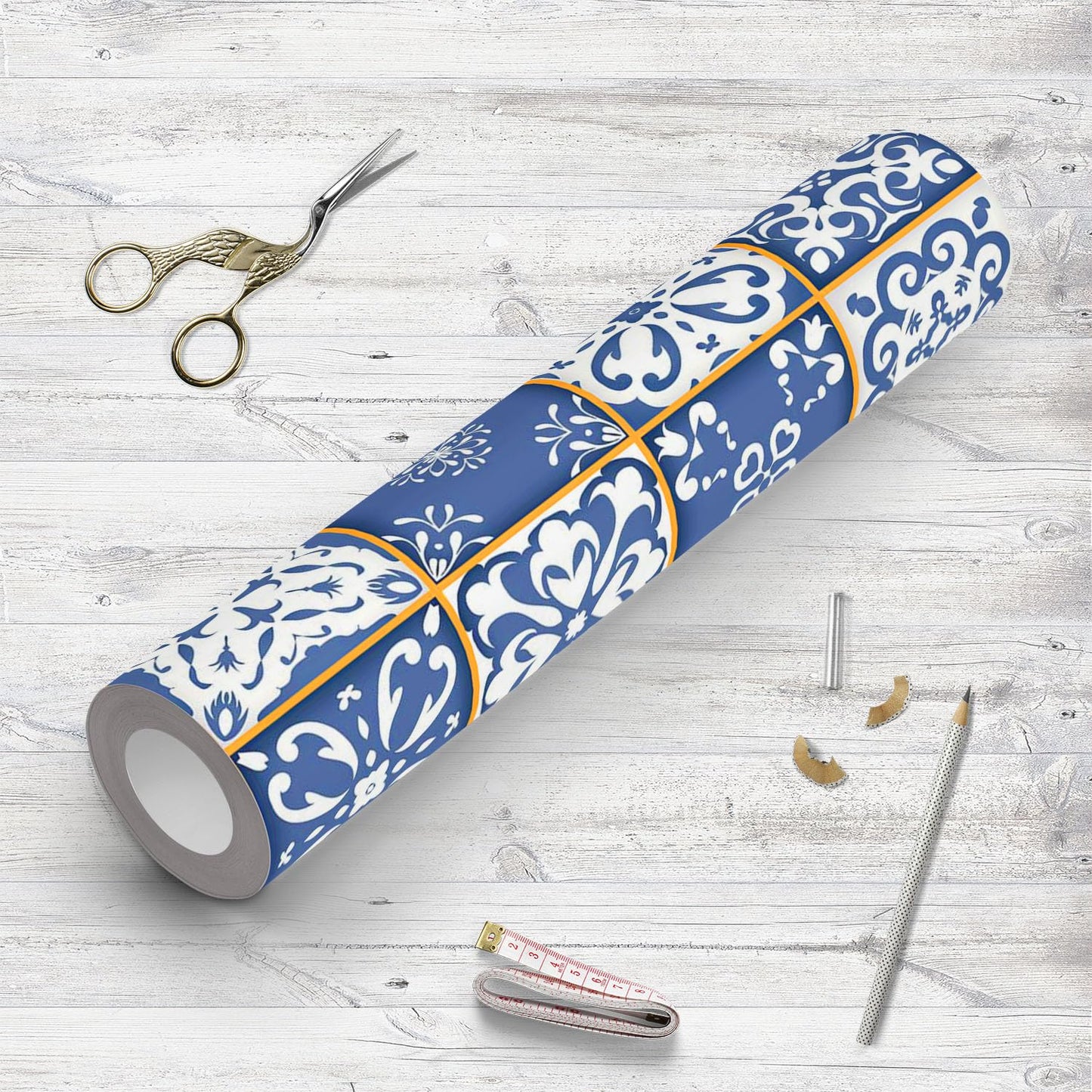 White & Blue Moroccan Pattern PVC-Free Peel & Stick Vinyl Wallpaper Roll