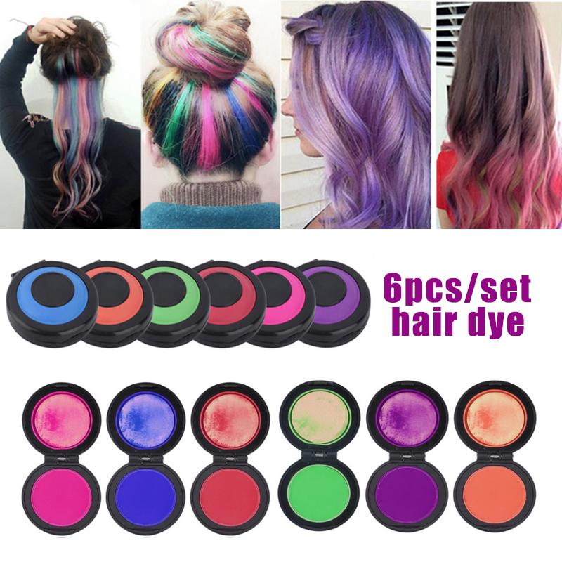 Beauty 6 COLORS TEMPORARY HAIR CHALK SET FAST HAIR DYE POWDER【No damage to hair, using ion hair powder】